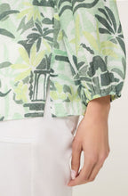 Khaki and Lime Bold Print 3/4 Sleeve Relaxed Blouse
