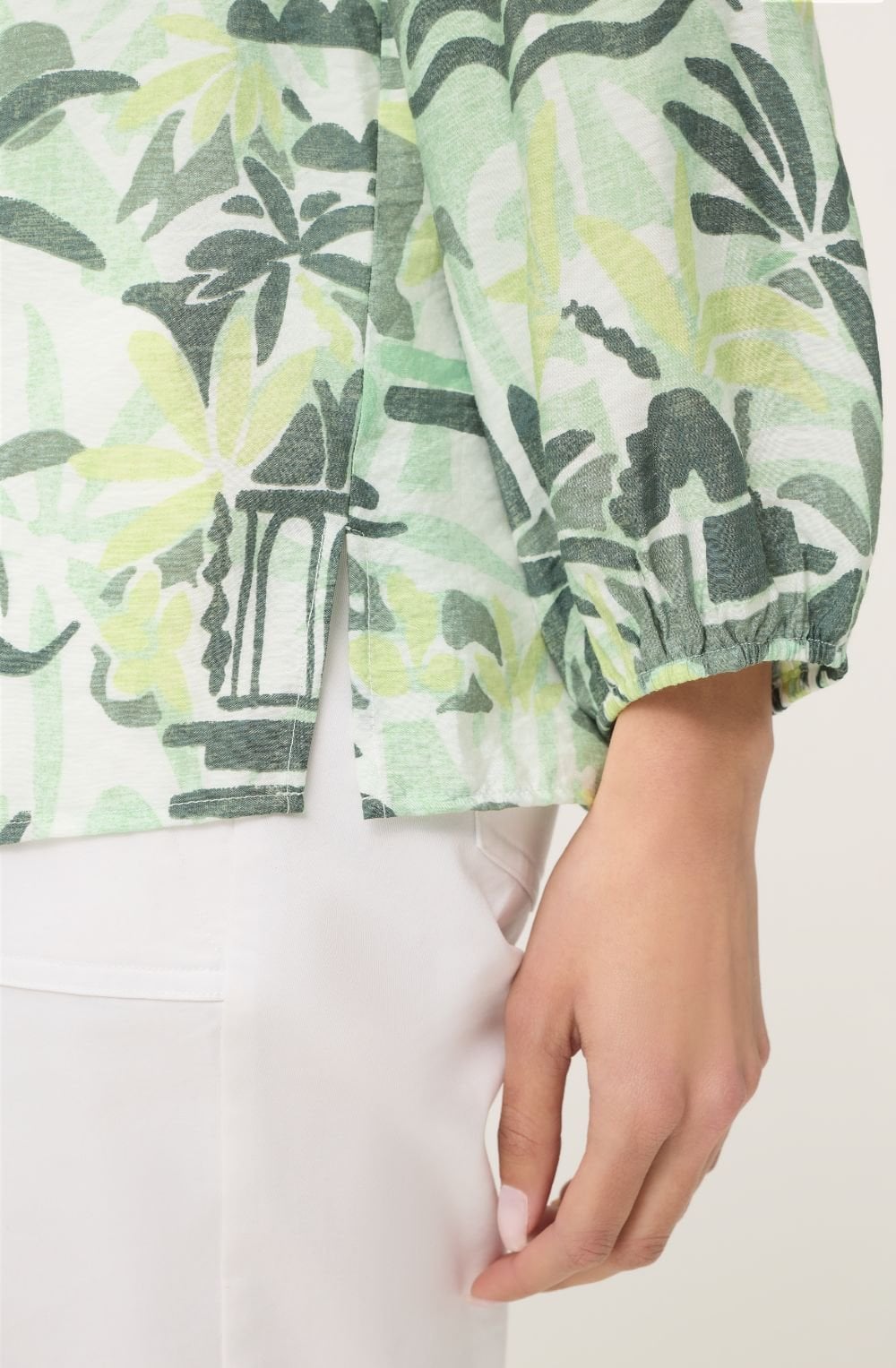 Khaki and Lime Bold Print 3/4 Sleeve Relaxed Blouse