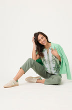 Khaki and Lime Hand Tie Neck Cosima Top