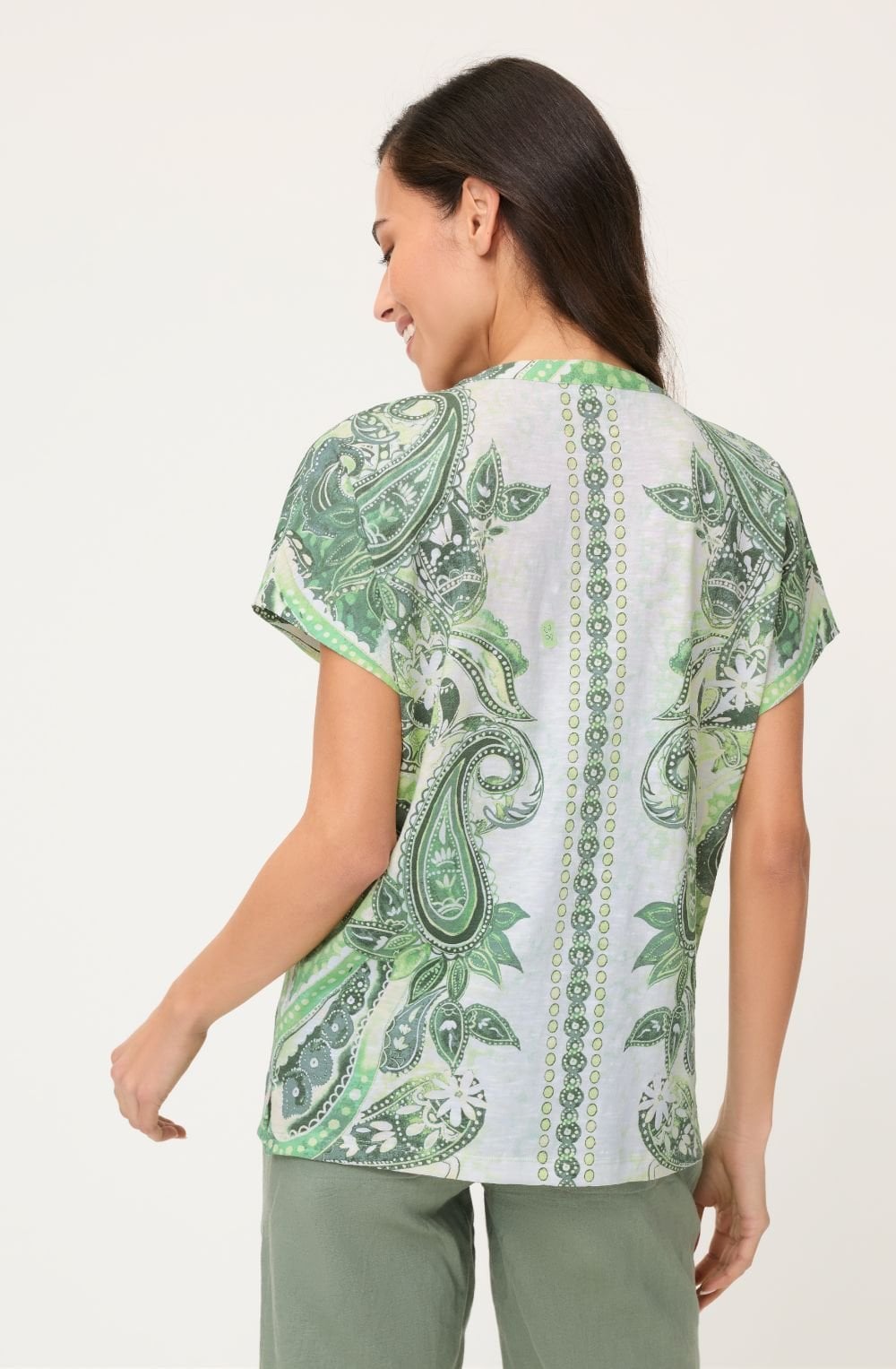 Khaki and Lime Hand Tie Neck Cosima Top