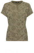 Khaki Broderie Anglaise T Shirt