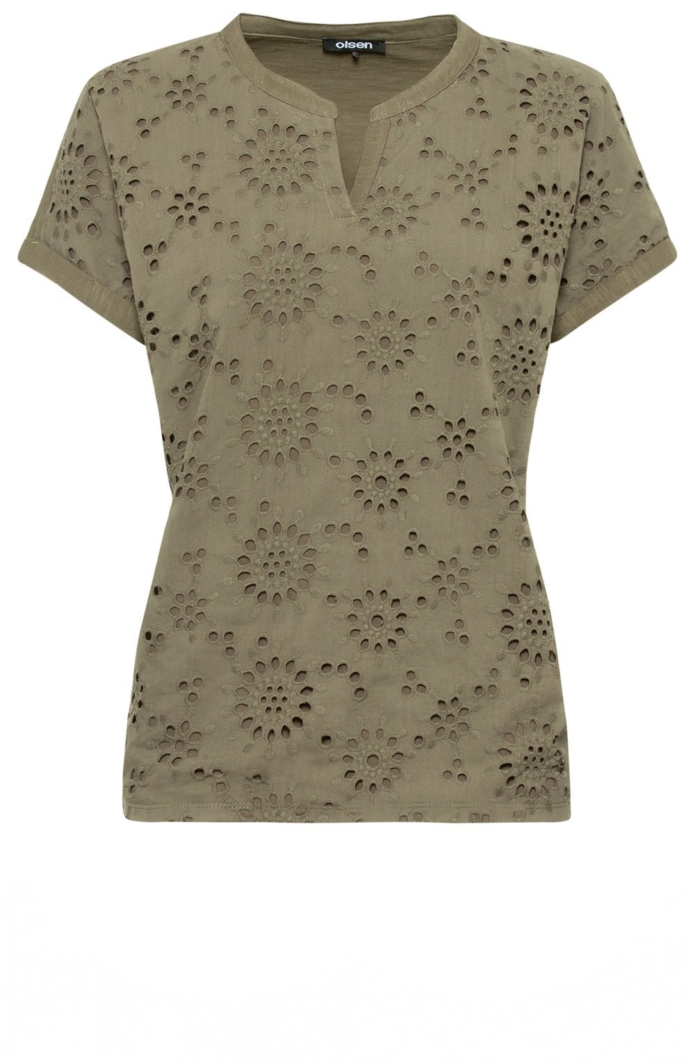 Khaki Broderie Anglaise T Shirt