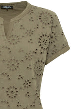 Khaki Broderie Anglaise T Shirt