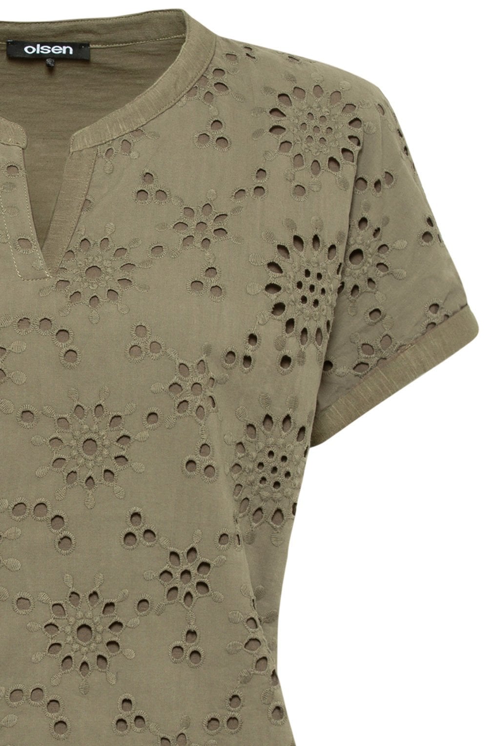 Khaki Broderie Anglaise T Shirt