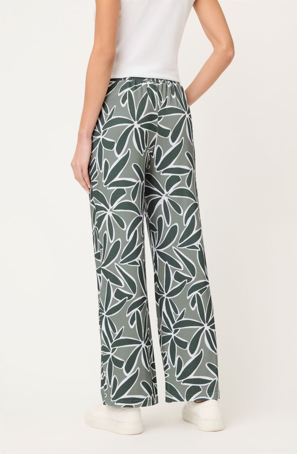Khaki Floral Print Cropped Anna Trousers