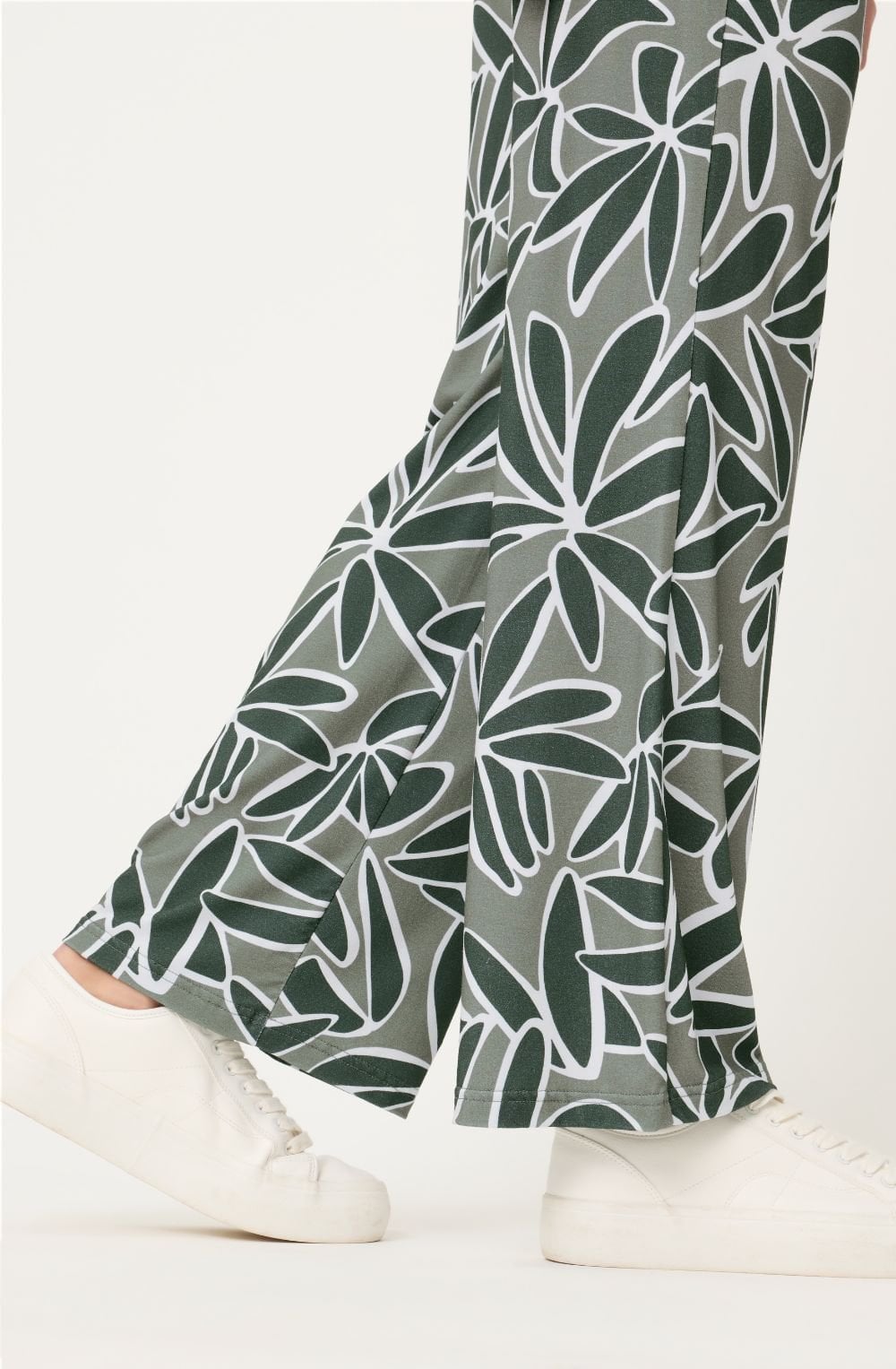 Khaki Floral Print Cropped Anna Trousers