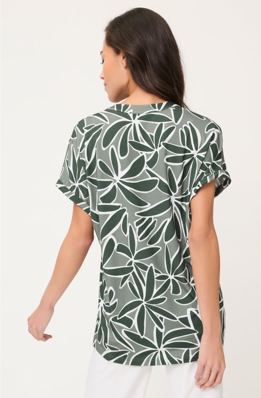 Khaki Floral Print Tunic Neck Cosima Top