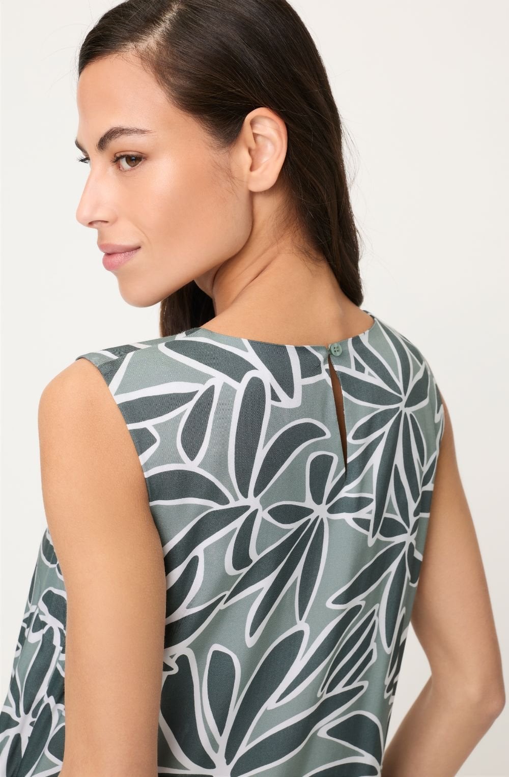 Khaki Leaf Print Sleeveless Dress