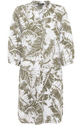 Khaki Leaf Straight Cut Shirt Dress