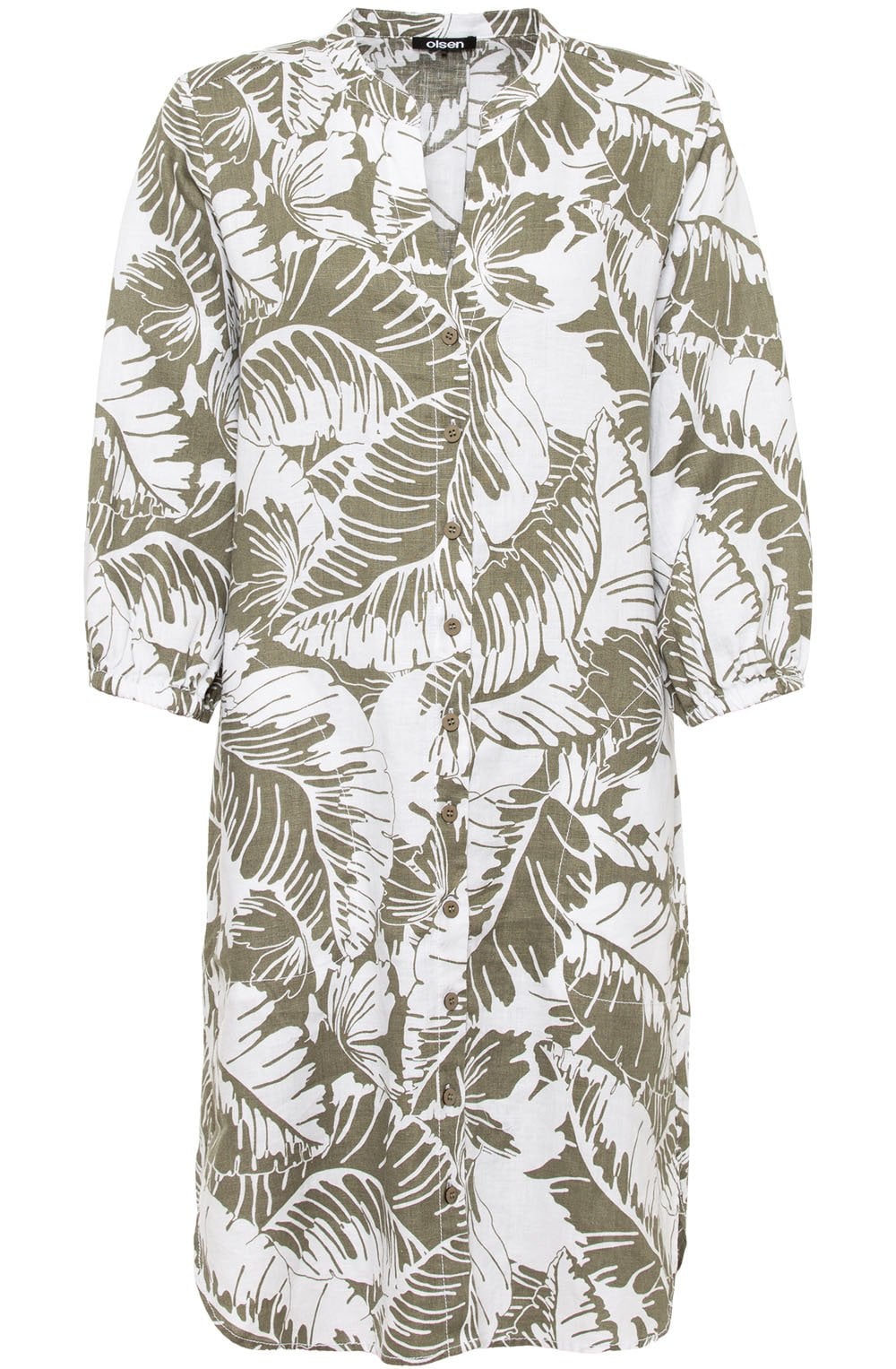 Khaki Leaf Straight Cut Shirt Dress