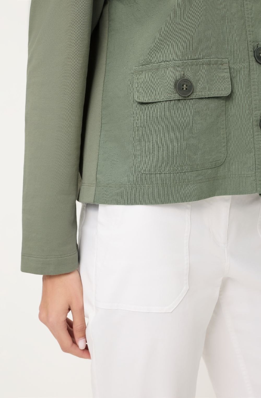 Khaki Linen and Cotton Blend Jacket