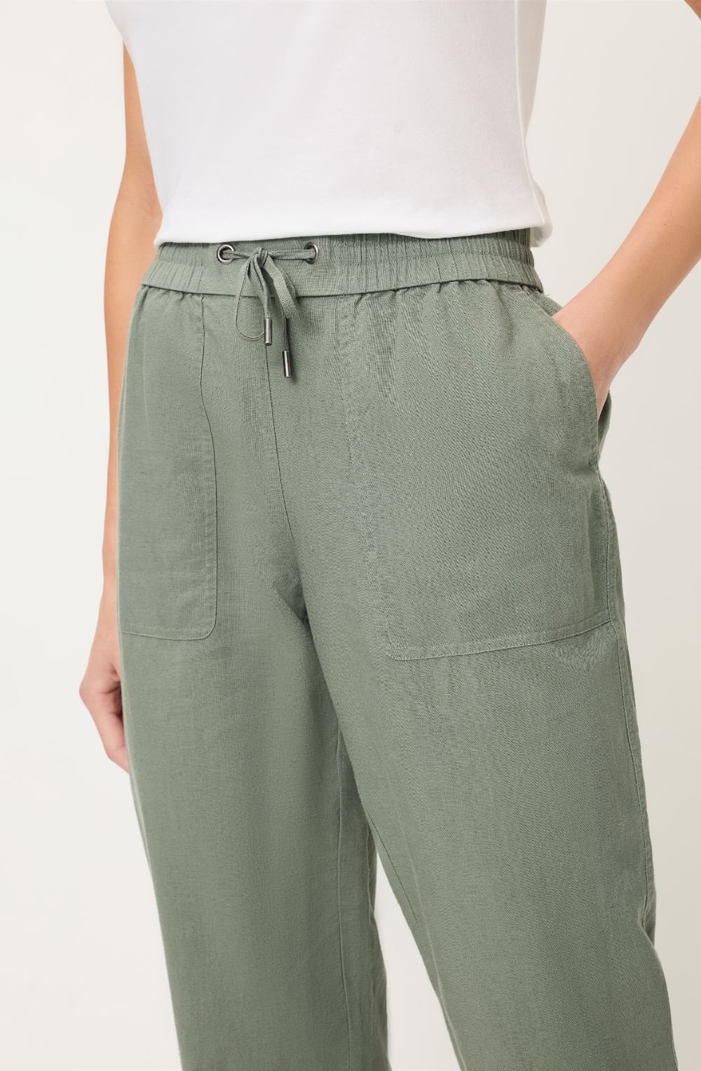 Khaki Linen Mix Lisa 7/8th length Trousers