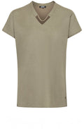 Khaki Linen Mix Top With Chain Detail