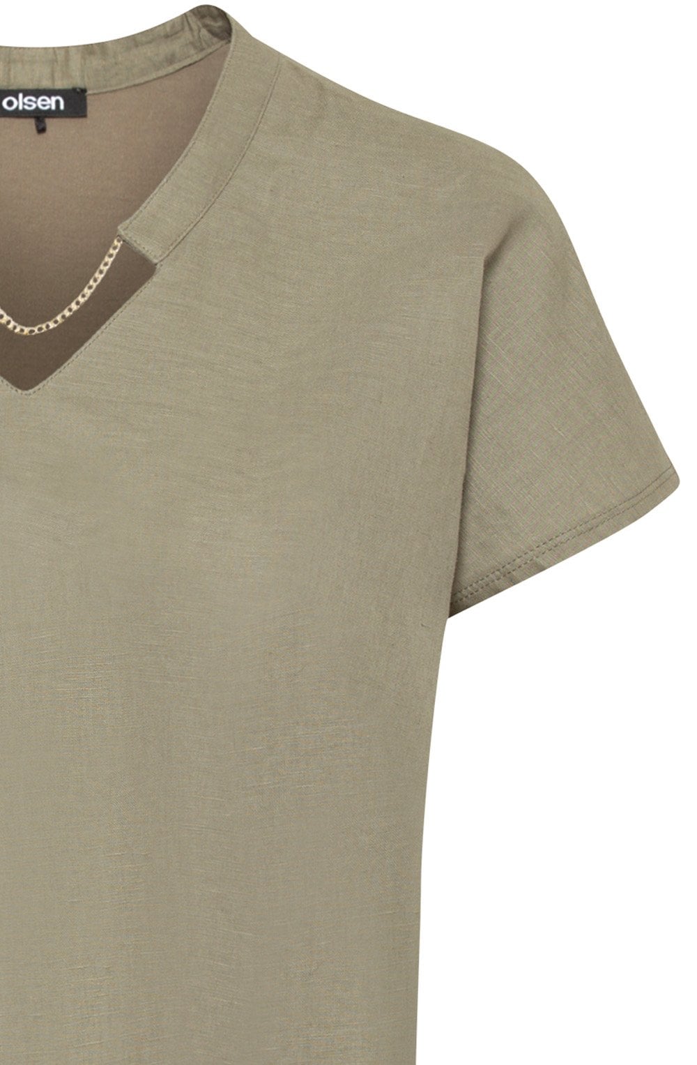 Khaki Linen Mix Top With Chain Detail