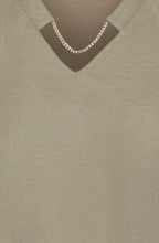 Khaki Linen Mix Top With Chain Detail
