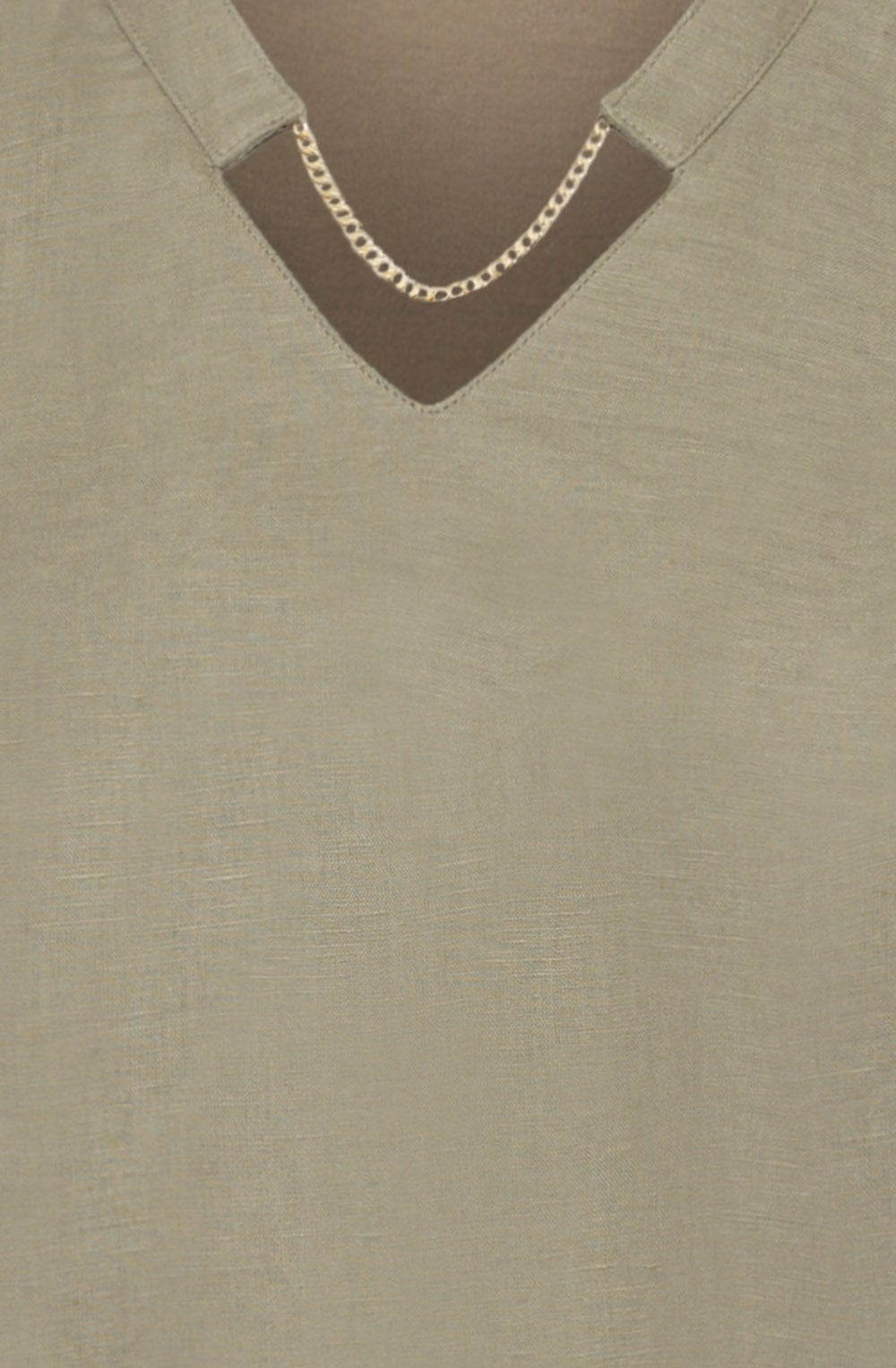 Khaki Linen Mix Top With Chain Detail