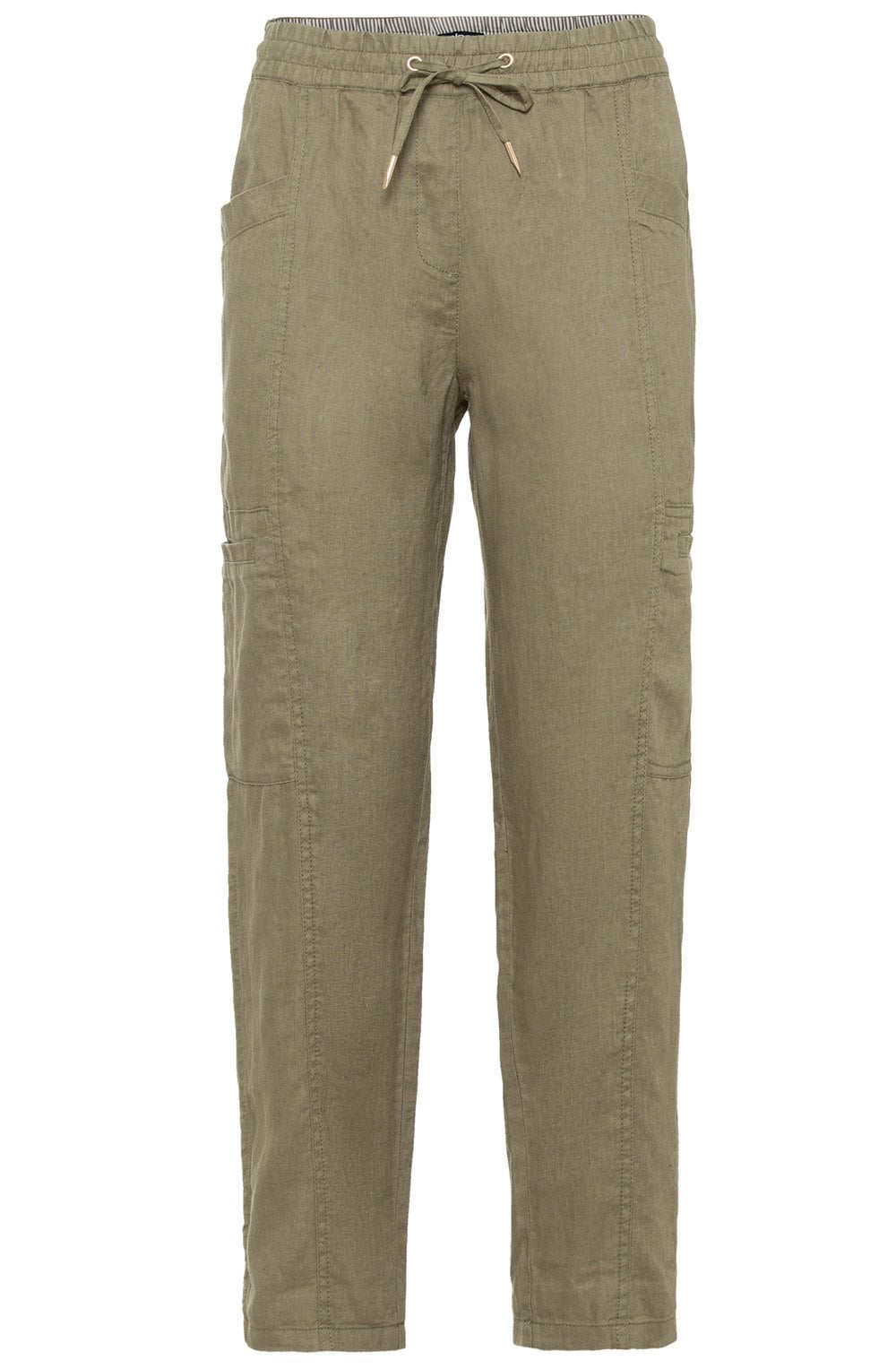 Khaki Linen Straight Leg Trousers