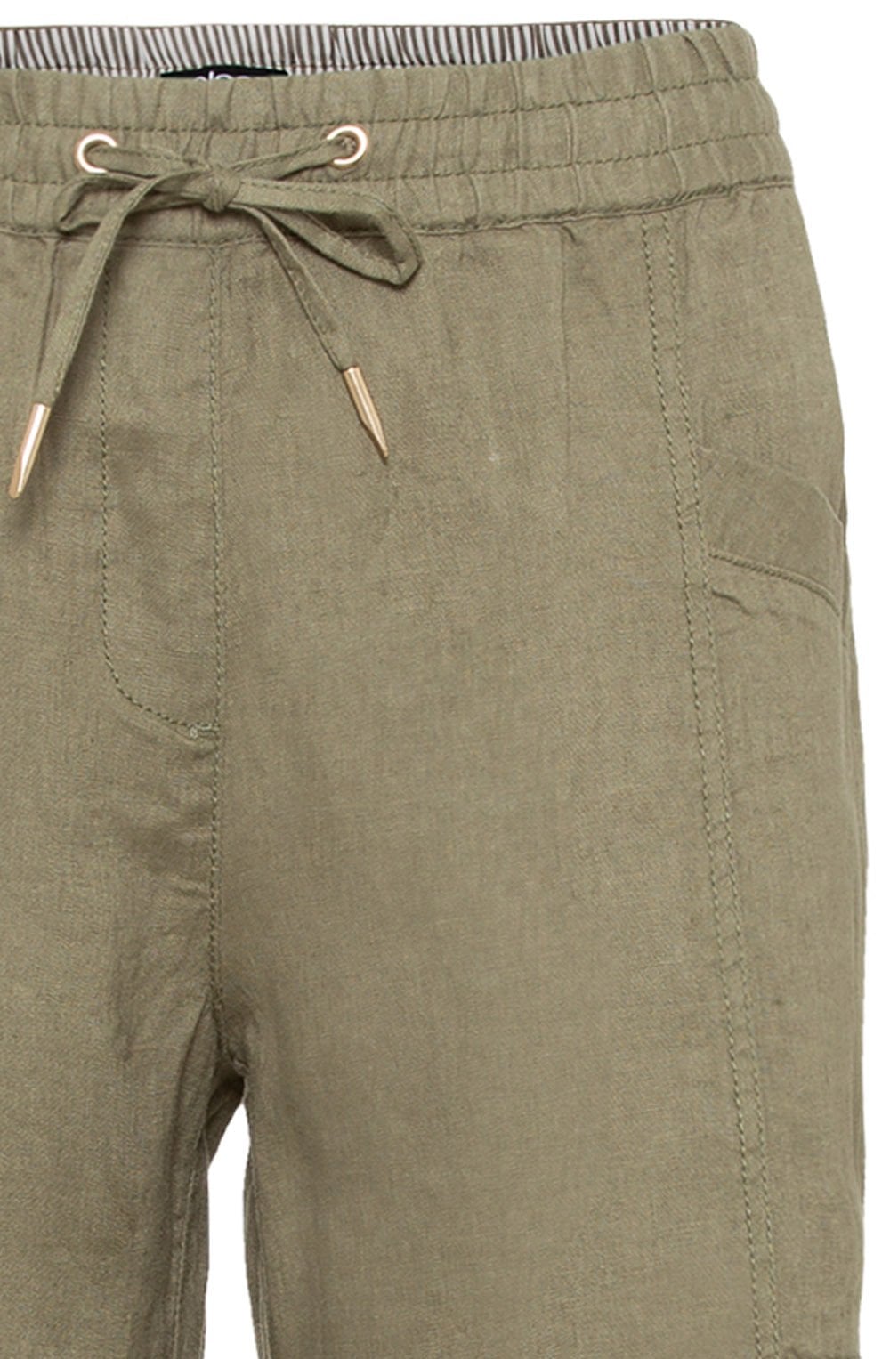 Khaki Linen Straight Leg Trousers
