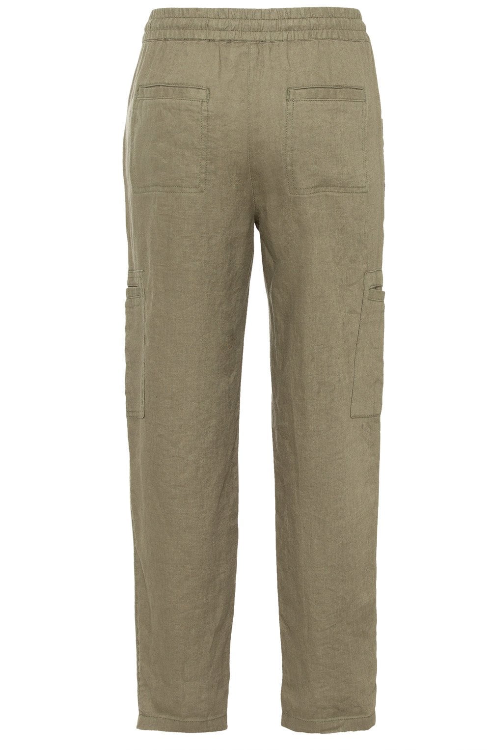 Khaki Linen Straight Leg Trousers