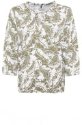 Khaki Palm Leaf Ruffle Neck Top