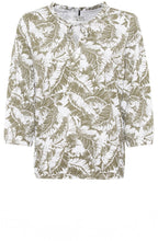 Khaki Palm Leaf Ruffle Neck Top