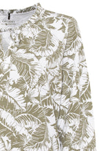 Khaki Palm Leaf Ruffle Neck Top