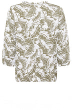 Khaki Palm Leaf Ruffle Neck Top