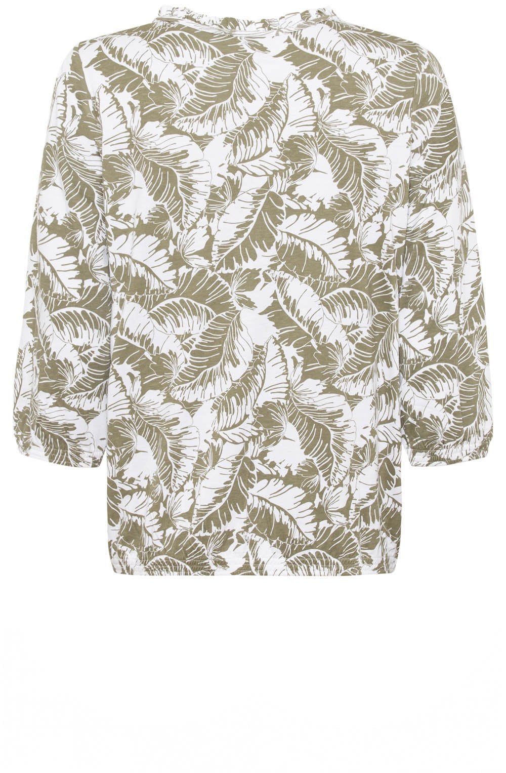 Khaki Palm Leaf Ruffle Neck Top