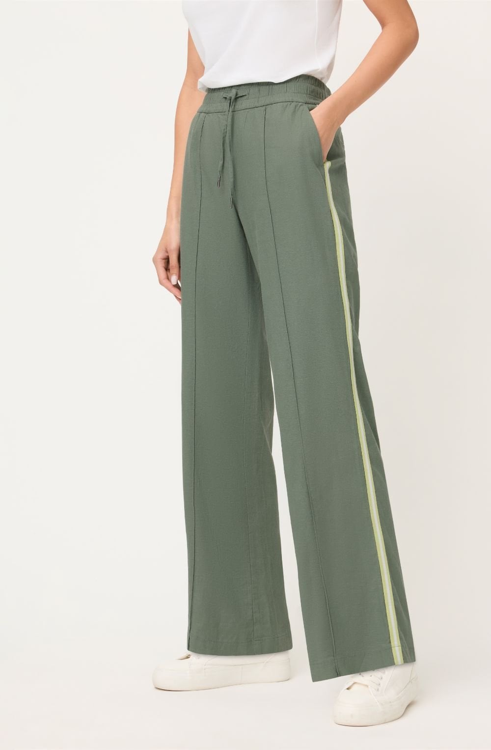 Khaki Statement Stripe Linen Mix Anna Trousers