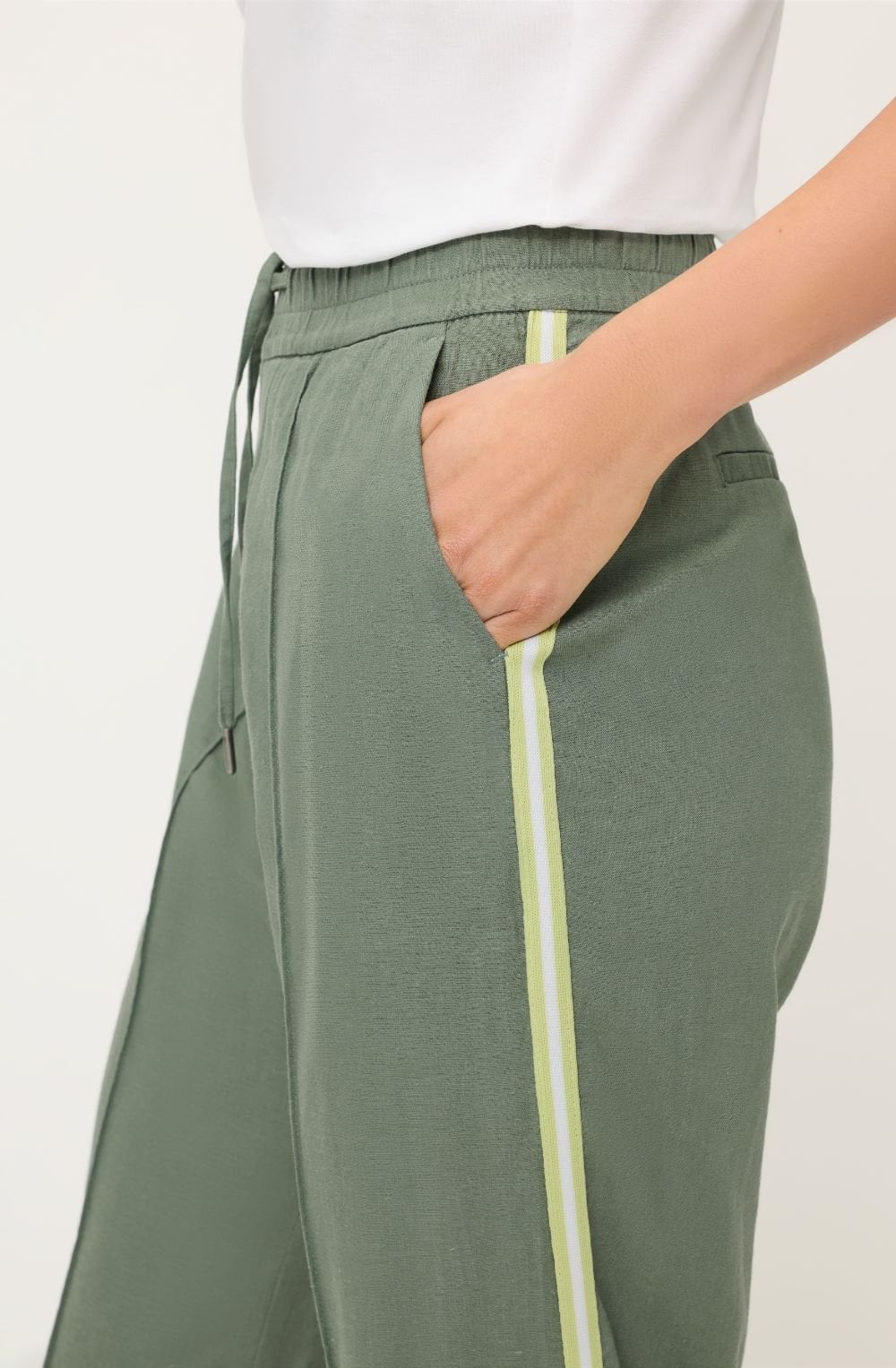 Khaki Statement Stripe Linen Mix Anna Trousers
