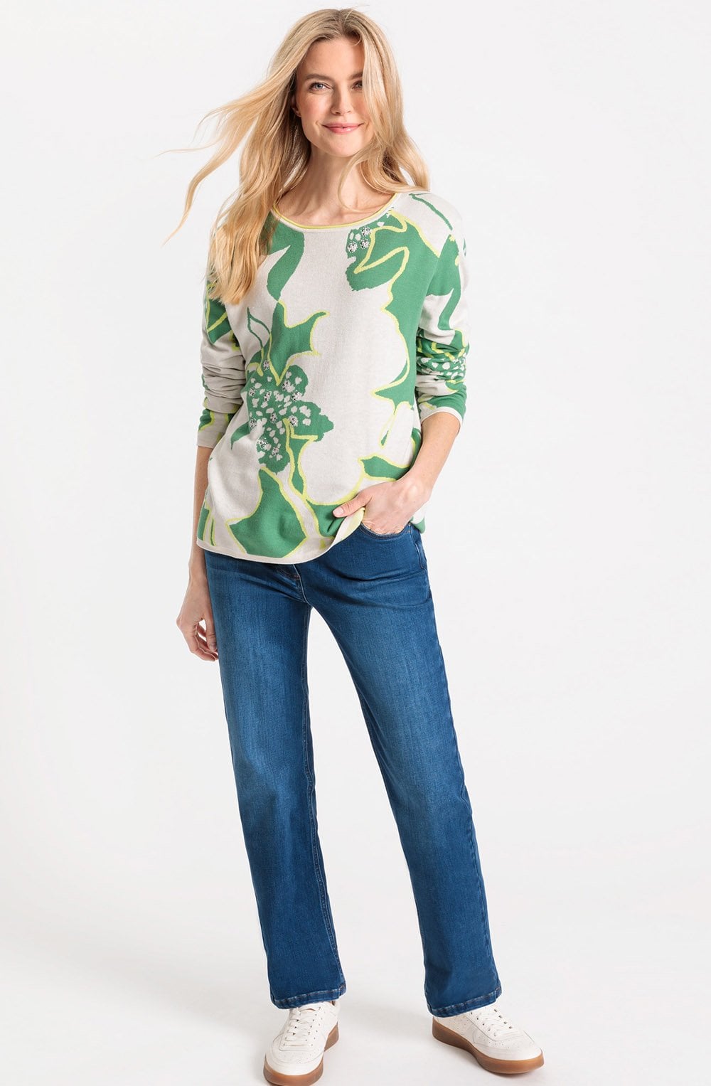 Laurel Green Floral and Diamante Relaxed Jumper