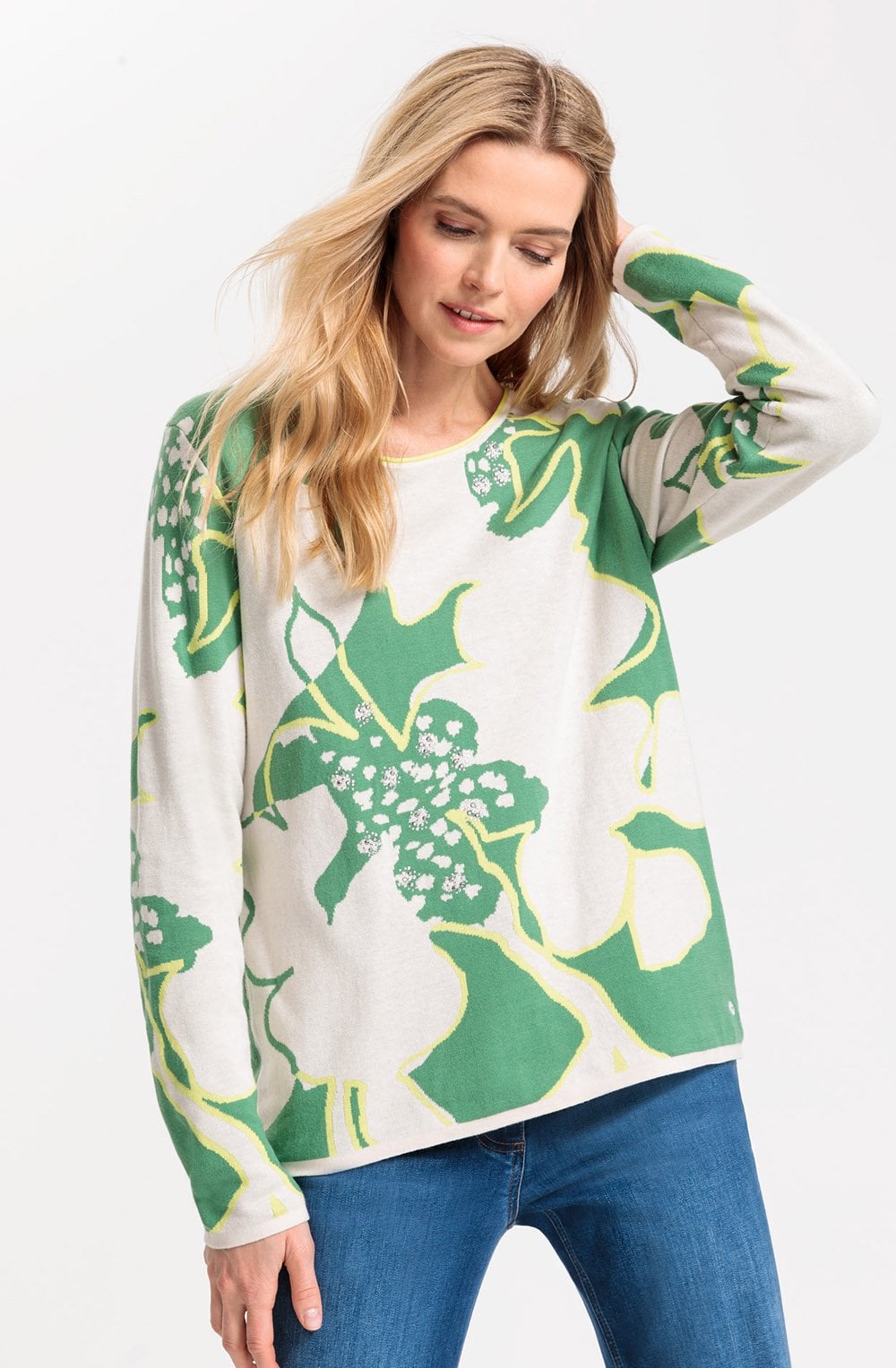 Laurel Green Floral and Diamante Relaxed Jumper