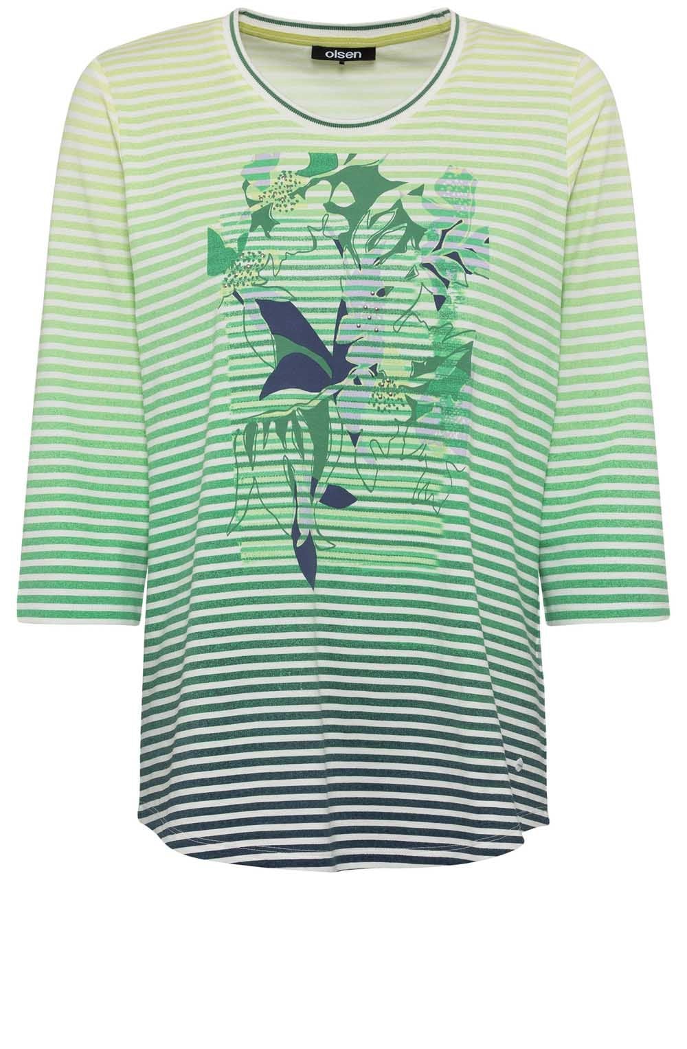 Laurel Green Floral and Stripes Design Top