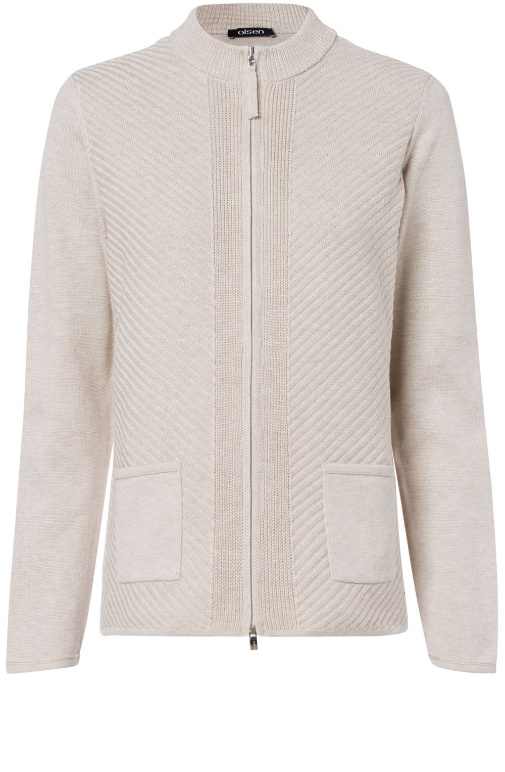 Light Sand Ribbed Knit Cardigan