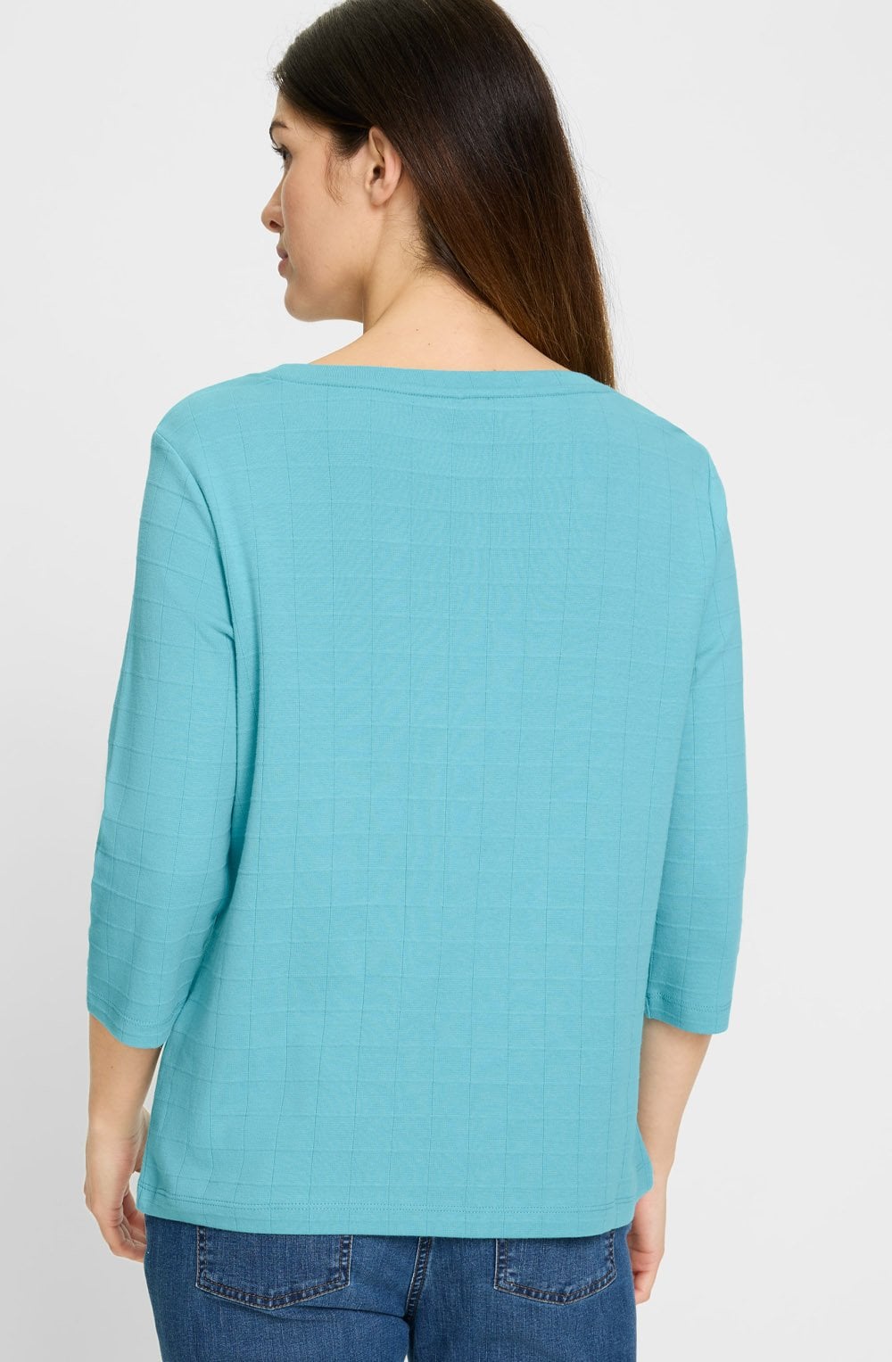 Light Teal Check Stitch Hannah Top