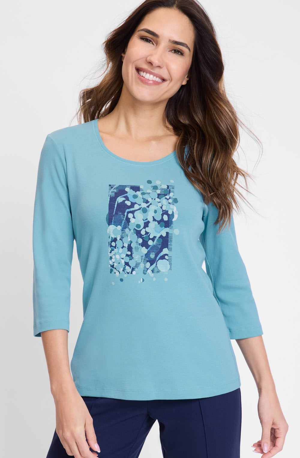 Light Teal Neo Comfort Placement Print Edda Top