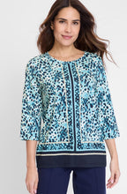 Light Teal Print and Stripe Hannah Top