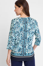 Light Teal Print and Stripe Hannah Top