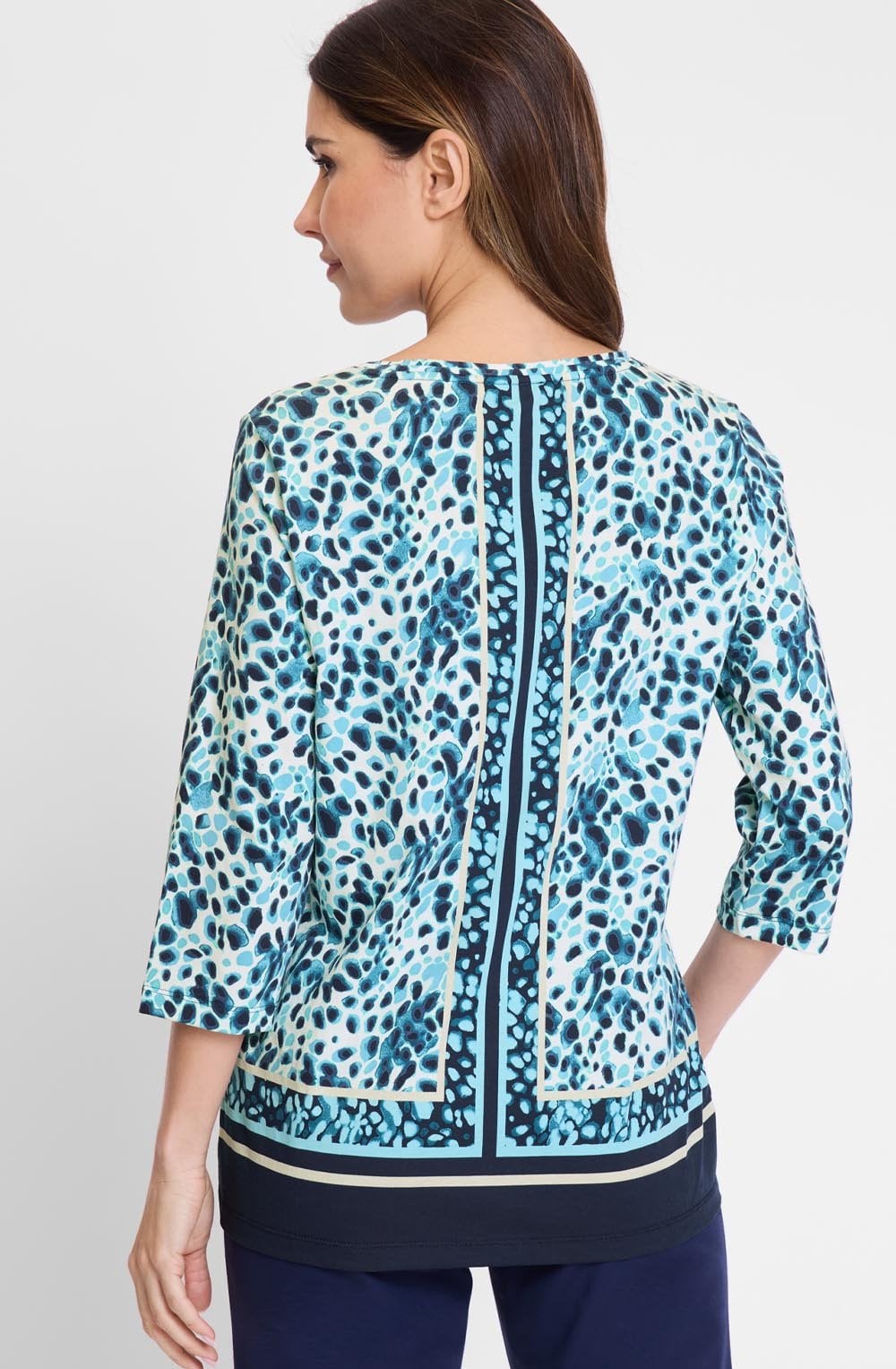 Light Teal Print and Stripe Hannah Top