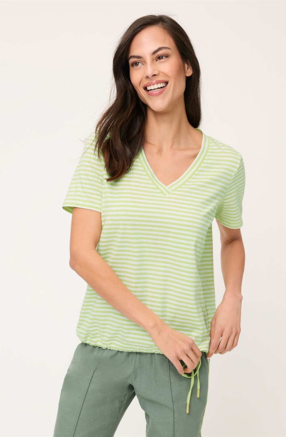 Lime Yellow Stripes Drawstring Hem Clara Top