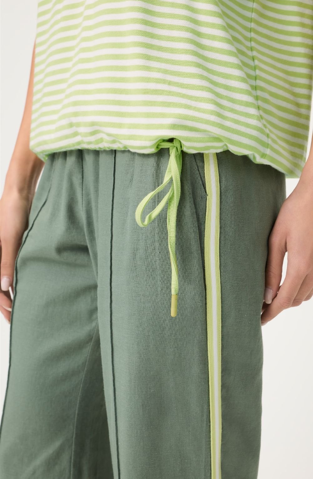 Lime Yellow Stripes Drawstring Hem Clara Top