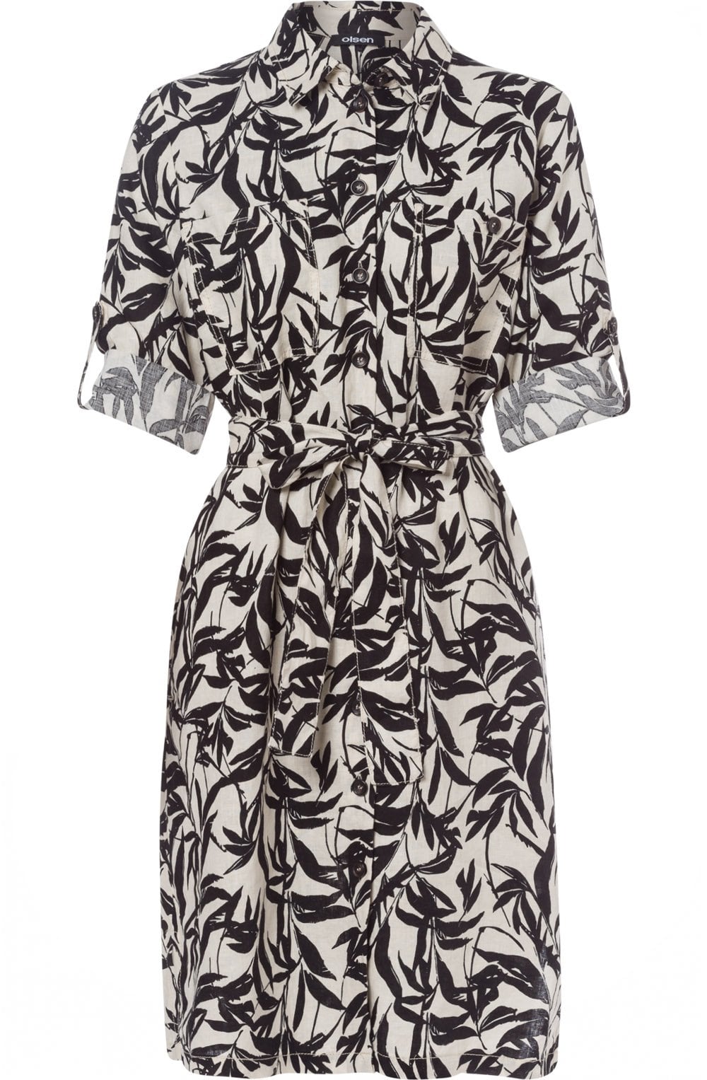 Linen Leaf Design Shirt Dress
