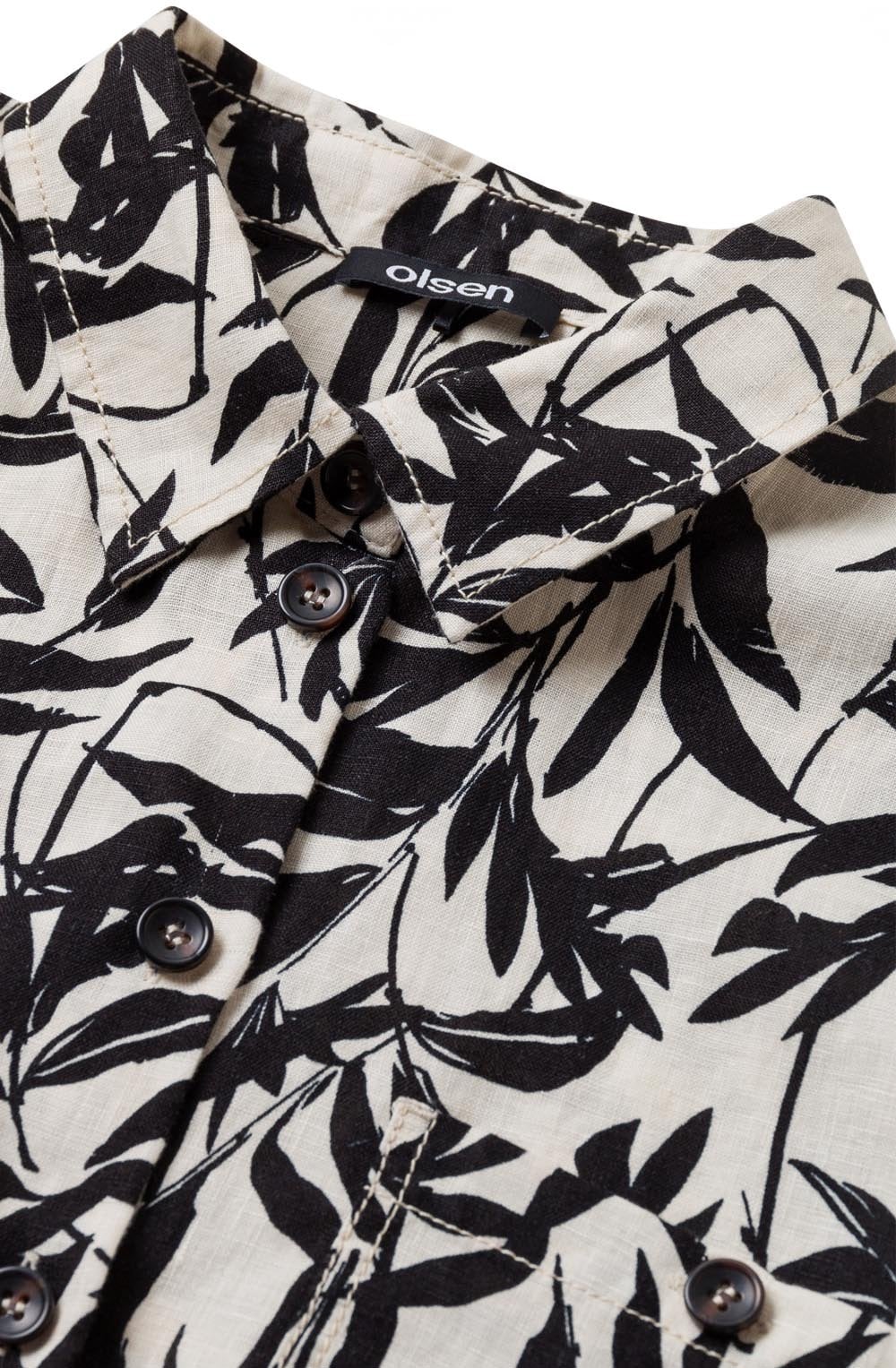 Linen Leaf Design Shirt Dress