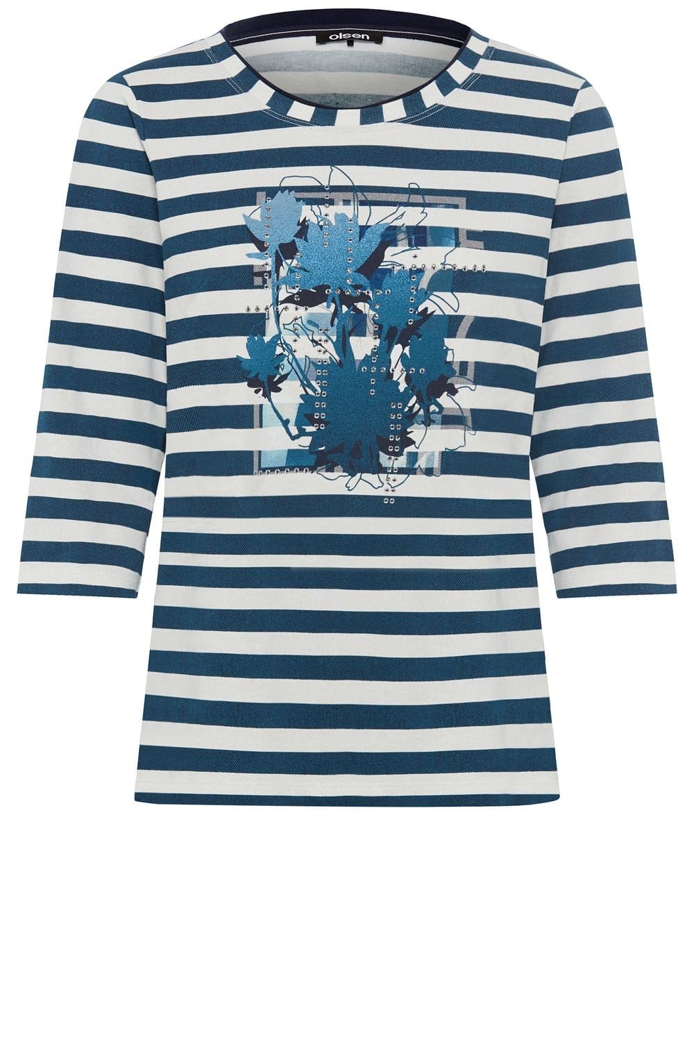 Midnight Teal Floral and Stripe Hannah Top