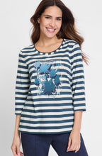 Midnight Teal Floral and Stripe Hannah Top