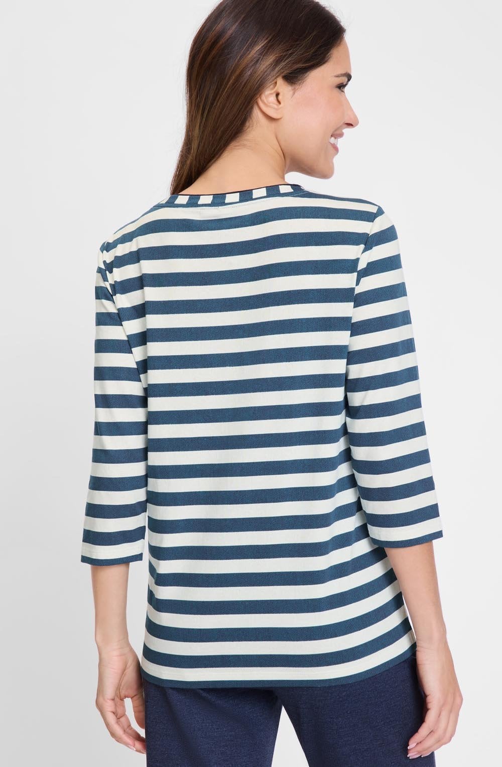 Midnight Teal Floral and Stripe Hannah Top
