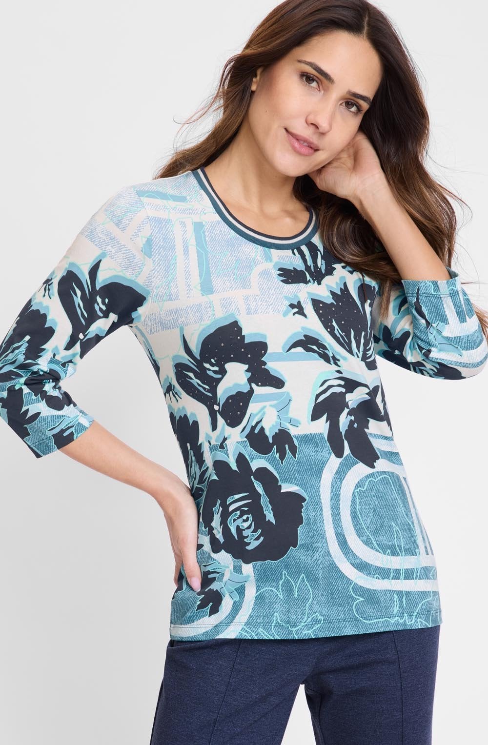 Midnight Teal Floral and Studded Edda Top