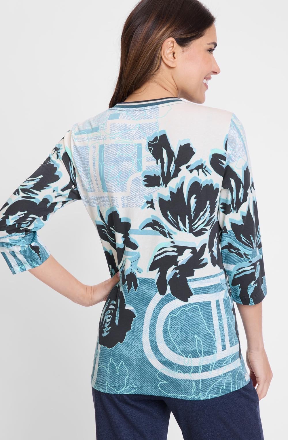 Midnight Teal Floral and Studded Edda Top