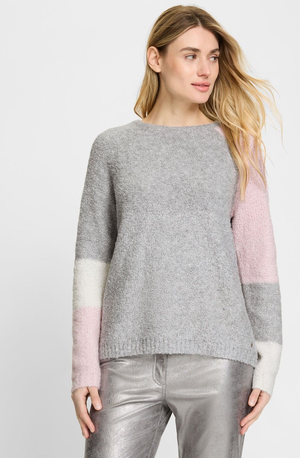 Misty Grey and Parfait Pink Textured Knit Henny Jumper