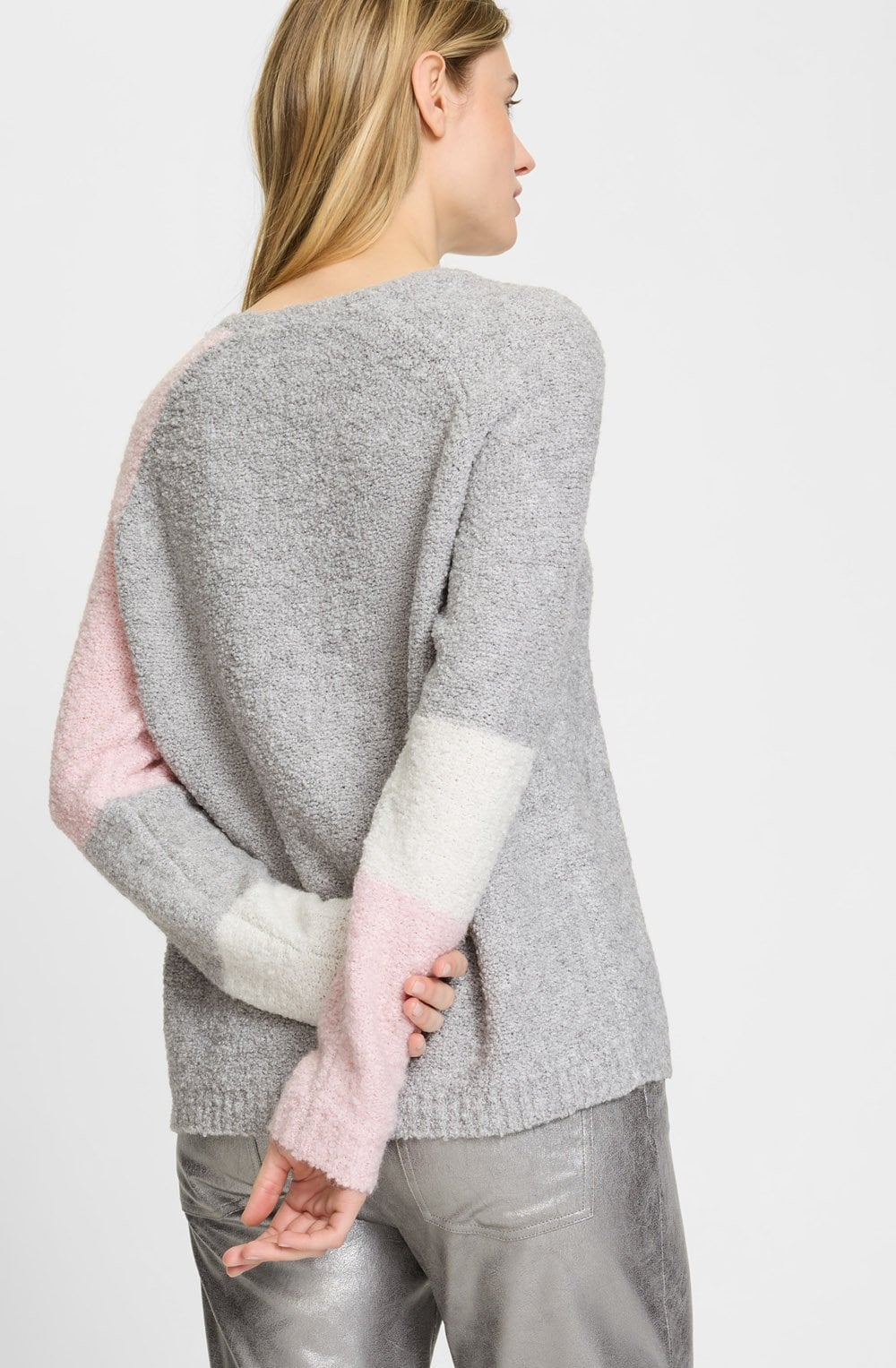 Misty Grey and Parfait Pink Textured Knit Henny Jumper